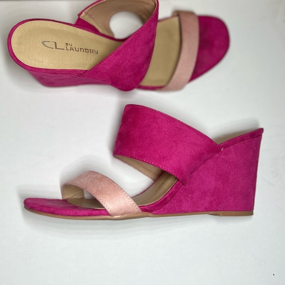 Pink suede sandal wedge with double strap - Picture 7 of 11